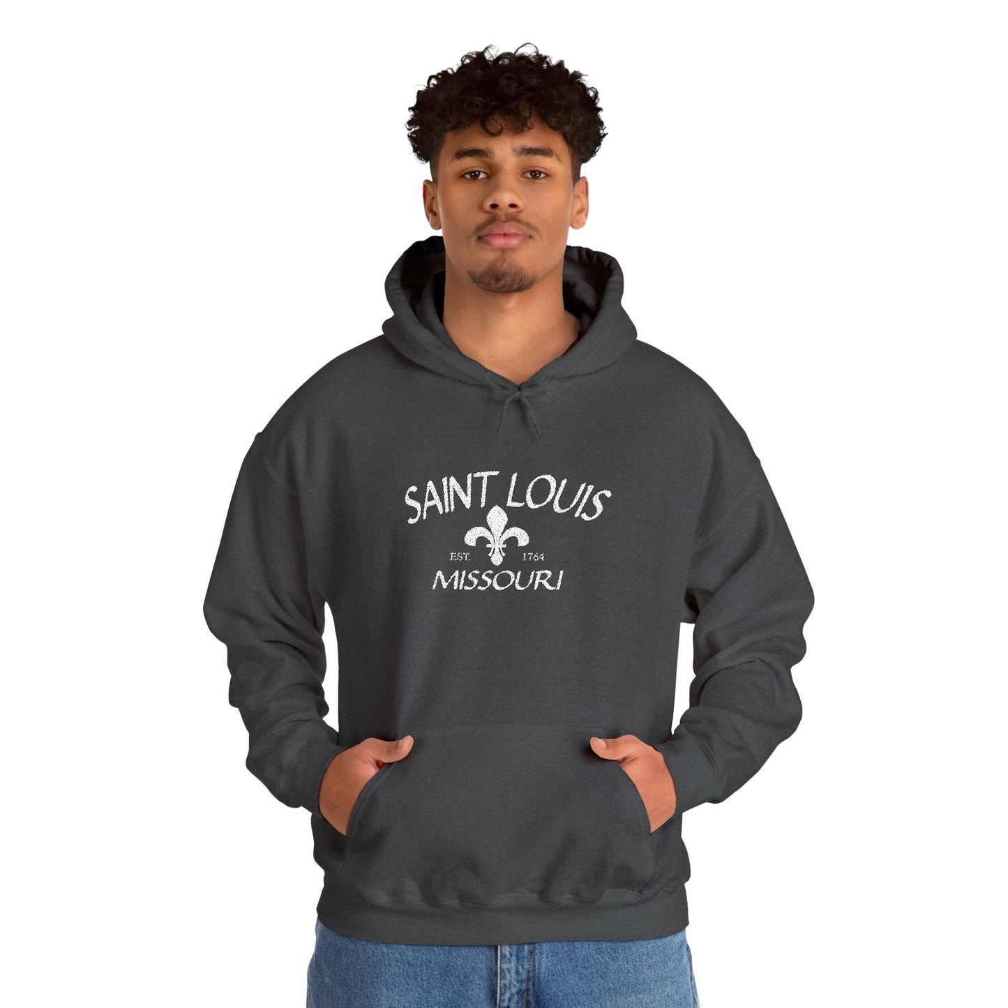 Saint Louis Missouri Embroidered Hoodie — White Lettering Printify