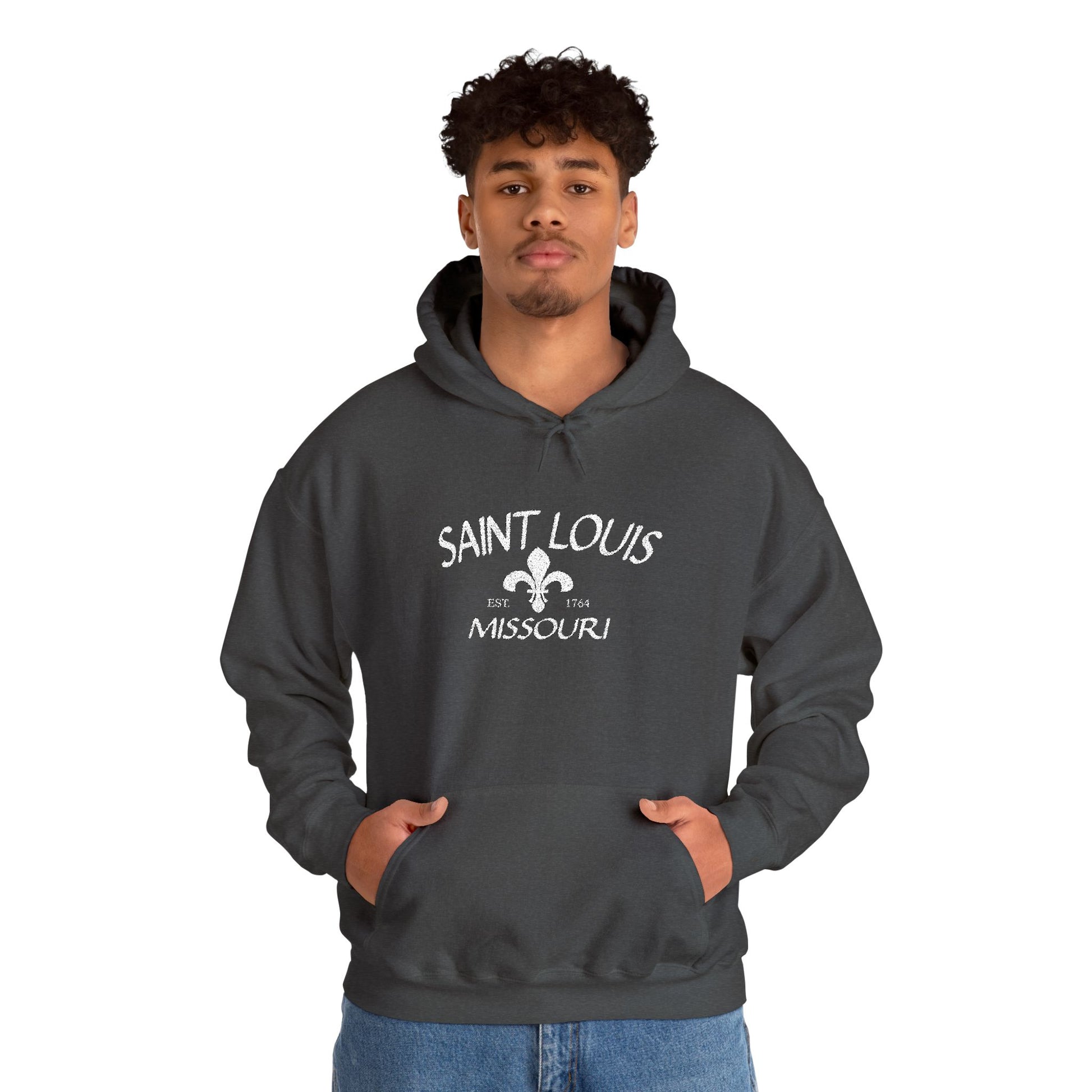 Saint Louis Missouri Embroidered Hoodie — White Lettering Printify
