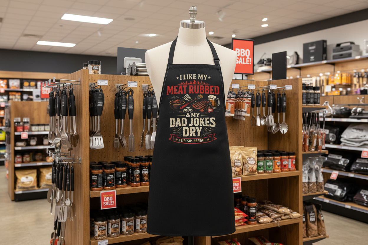 Barbecue Apron — "I Like My Meat Rubbed & My Dad Jokes Dry" Grill Apron for Dads, BBQ Lovers & Father's Day Gift