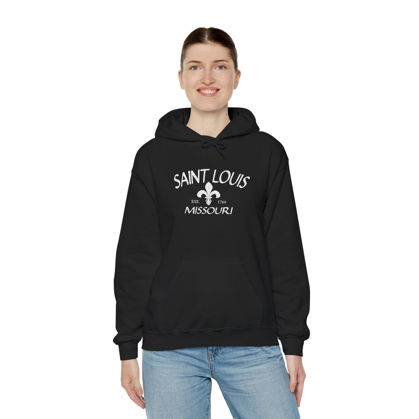 Saint Louis Missouri Embroidered Hoodie — White Lettering Printify