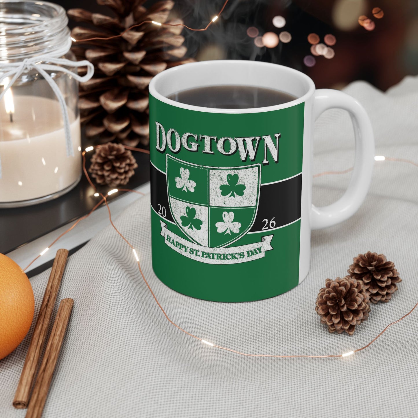St. Patrick's Day Green Ceramic Mug – 'Dogtown' Crest 11oz/15oz Printify