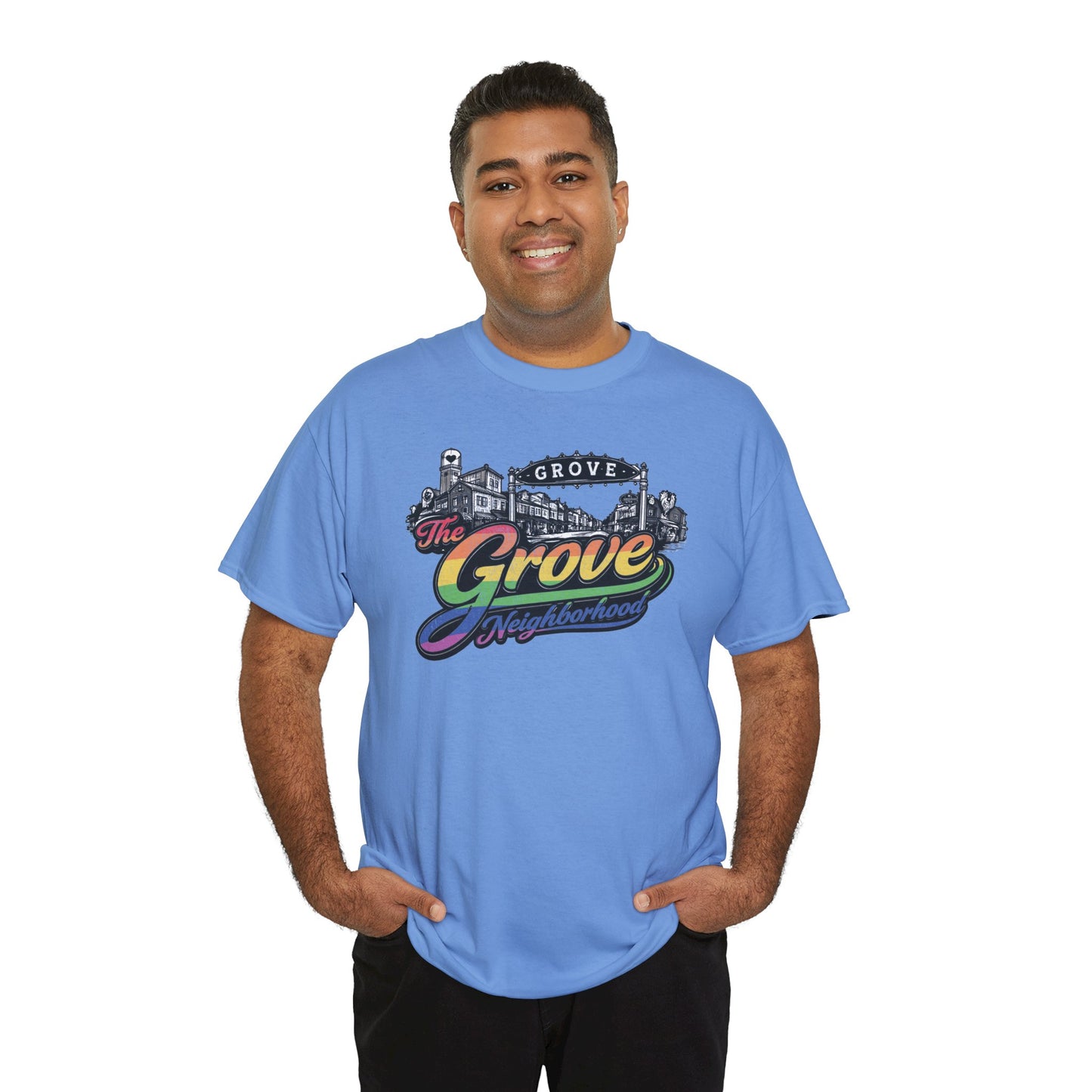 The Grove Neighborhood Tee — Retro Rainbow Logo T-Shirt