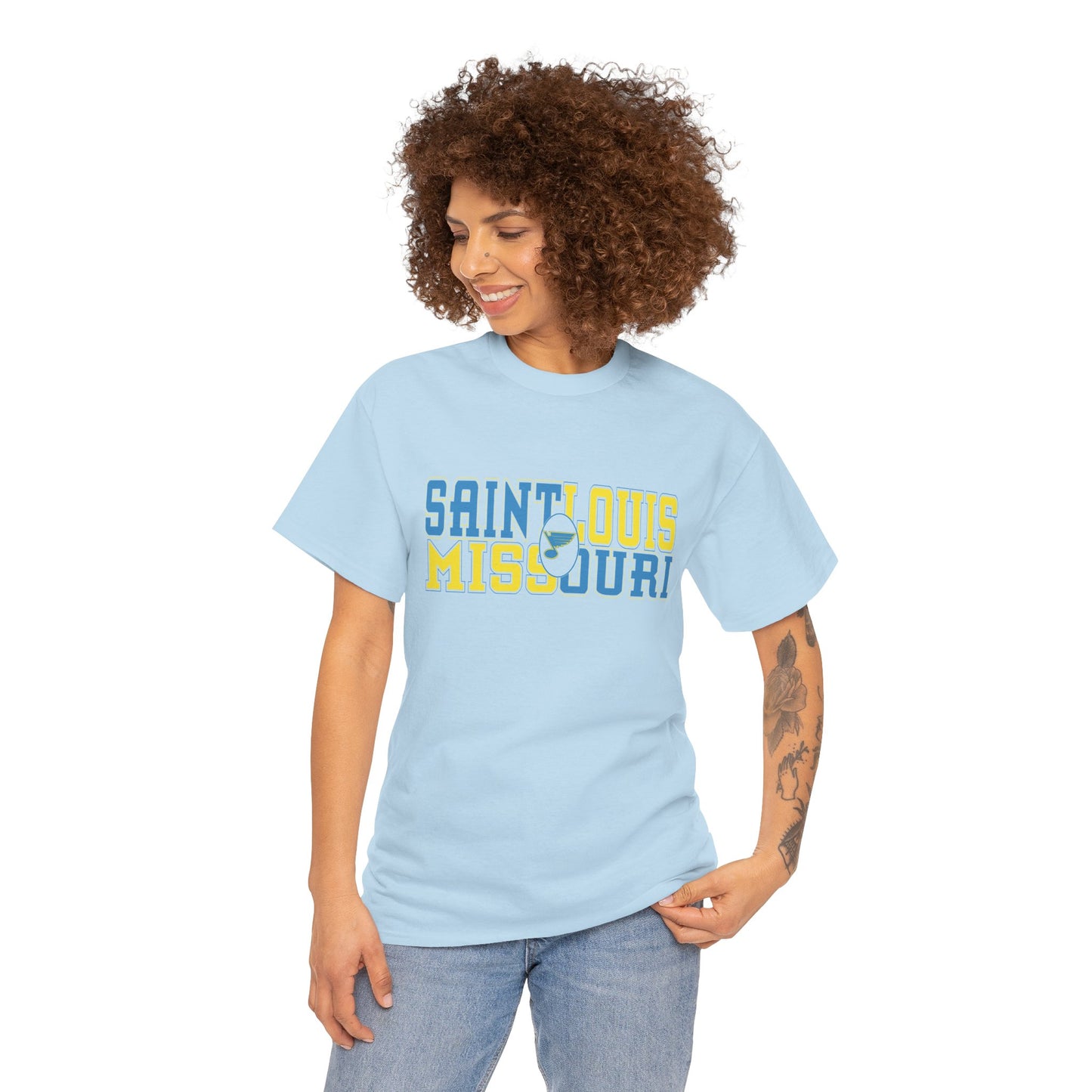 Saint Louis Missouri Tee in Blue & Gold Font