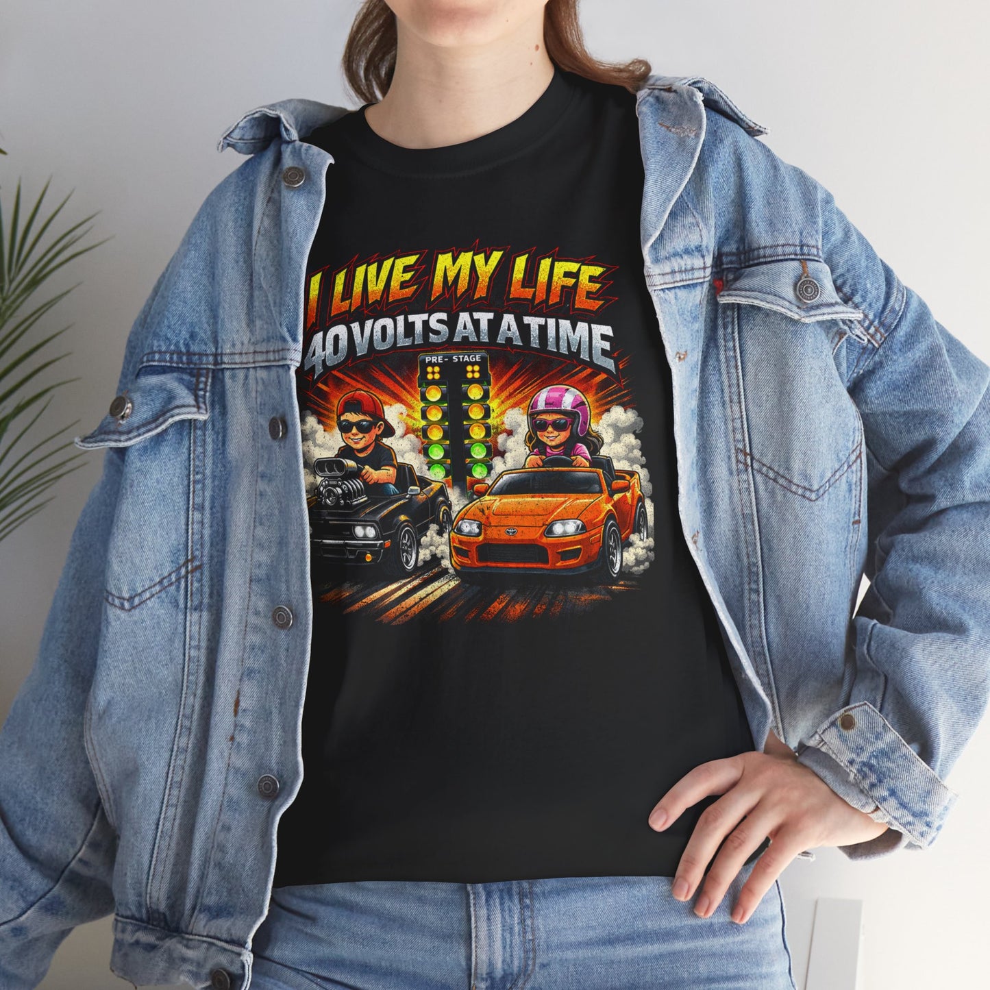 I Live My Life 40 Volts at a Time Racing T‑Shirt