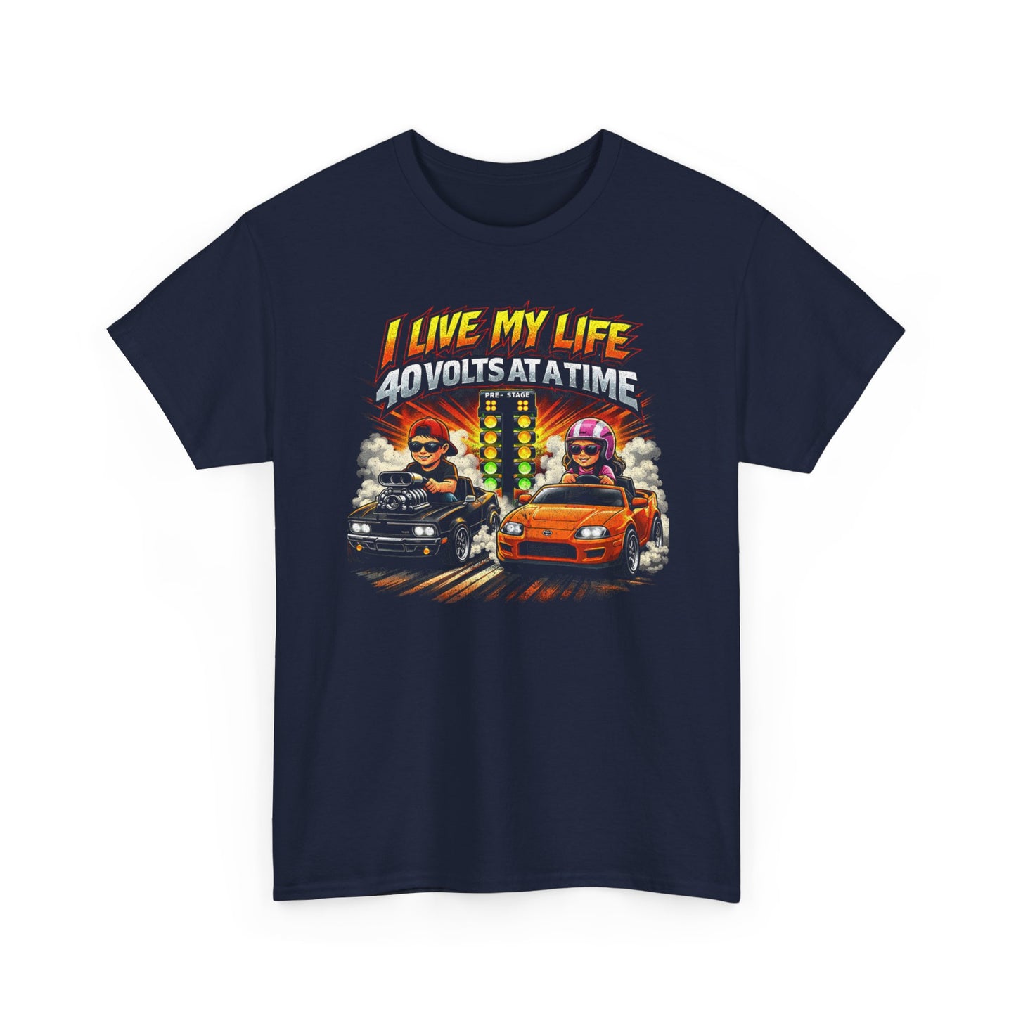 I Live My Life 40 Volts at a Time Racing T‑Shirt