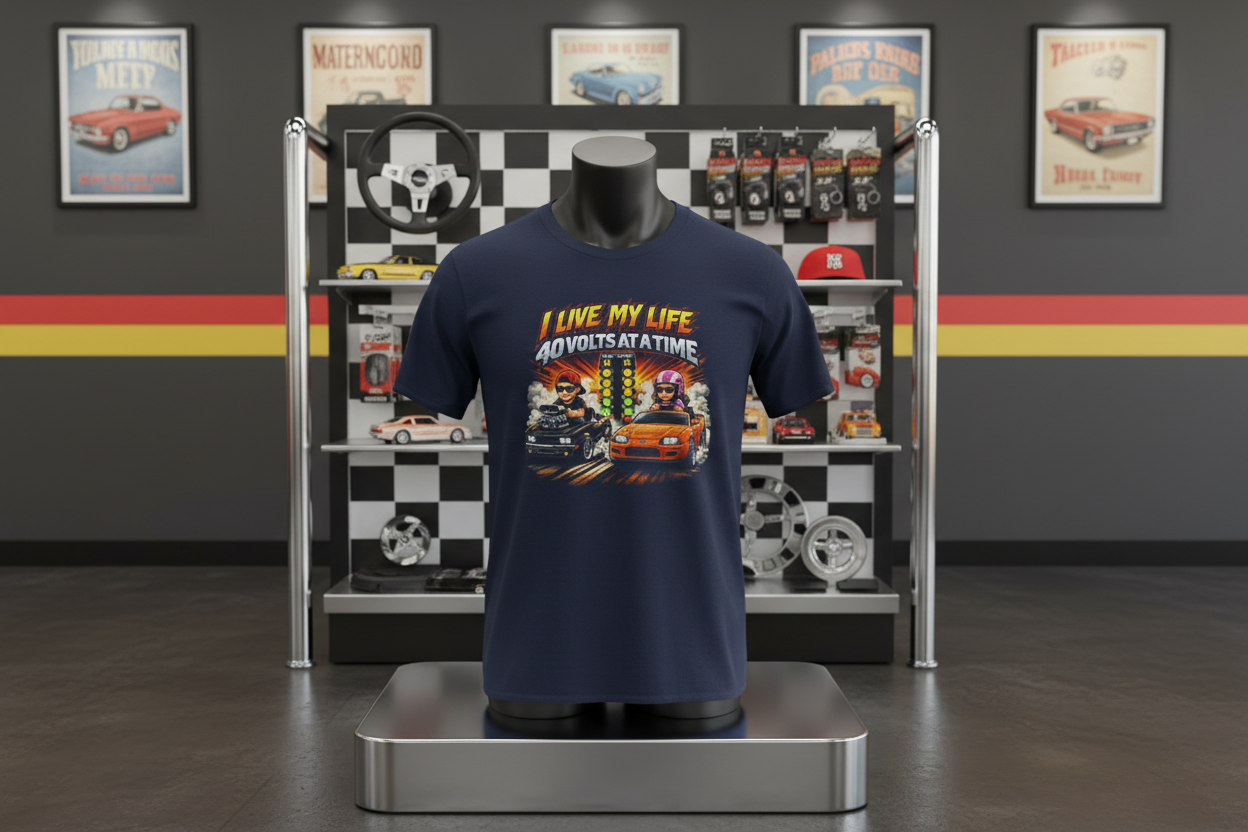 I Live My Life 40 Volts at a Time Racing T‑Shirt