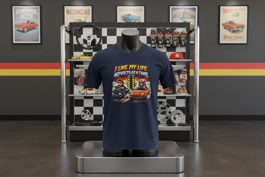 I Live My Life 40 Volts at a Time Racing T‑Shirt