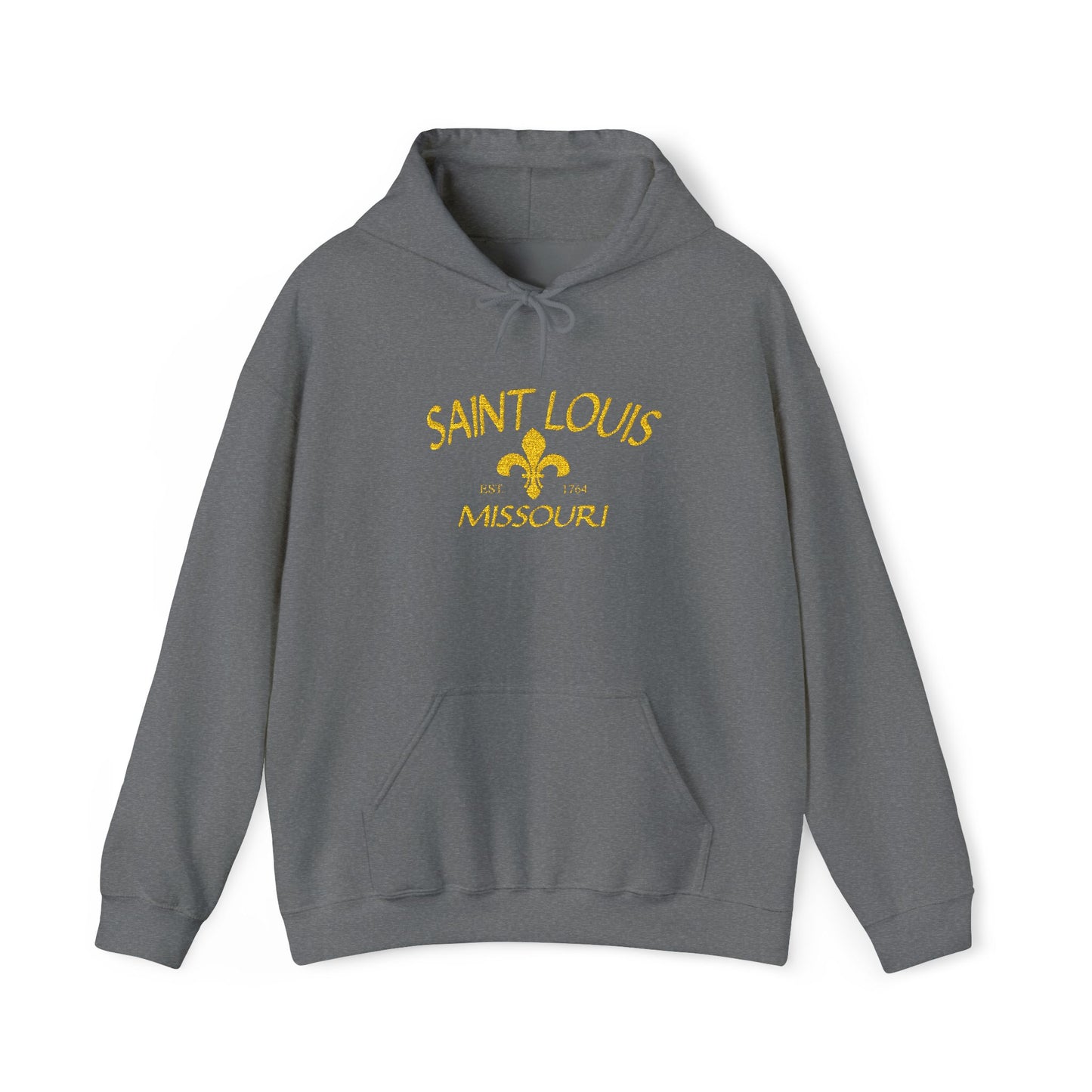 Embroidered Hoodie-Saint Louis Missouri (Yellow Lettering) Printify