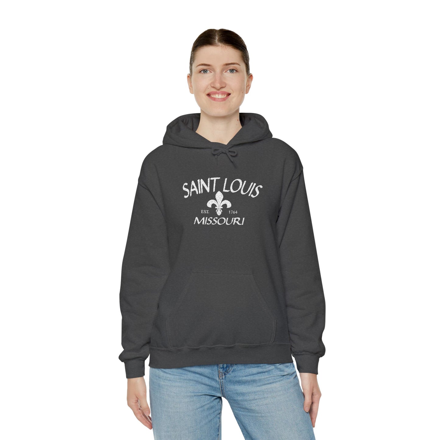 Saint Louis Missouri Embroidered Hoodie — White Lettering Printify