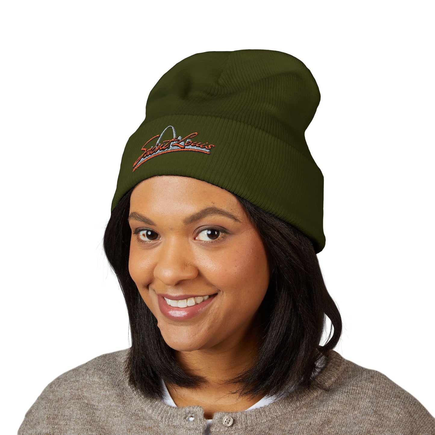 Embroidered Beanie- Saint Louis Orange Lettering
