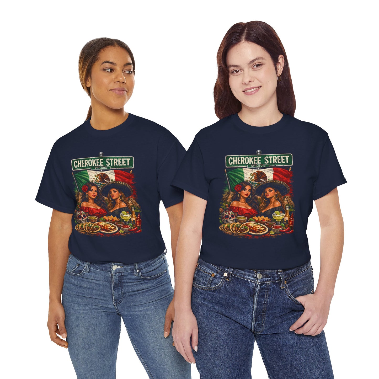 Cherokee Street Mexican Food Tee — Vintage Chicana Girls Street Sign T-Shirt