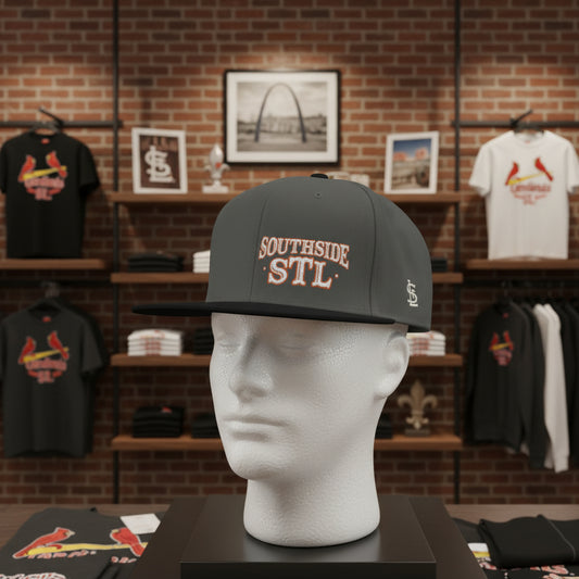 Embroidered Snapback Hat - Southside STL - White & Orange Lettering