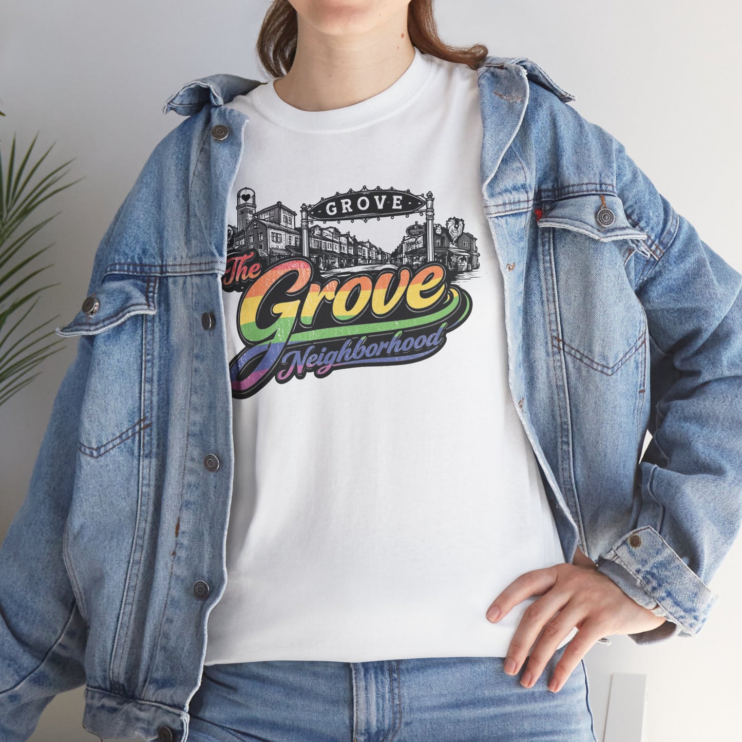 The Grove Neighborhood Tee — Retro Rainbow Logo T-Shirt