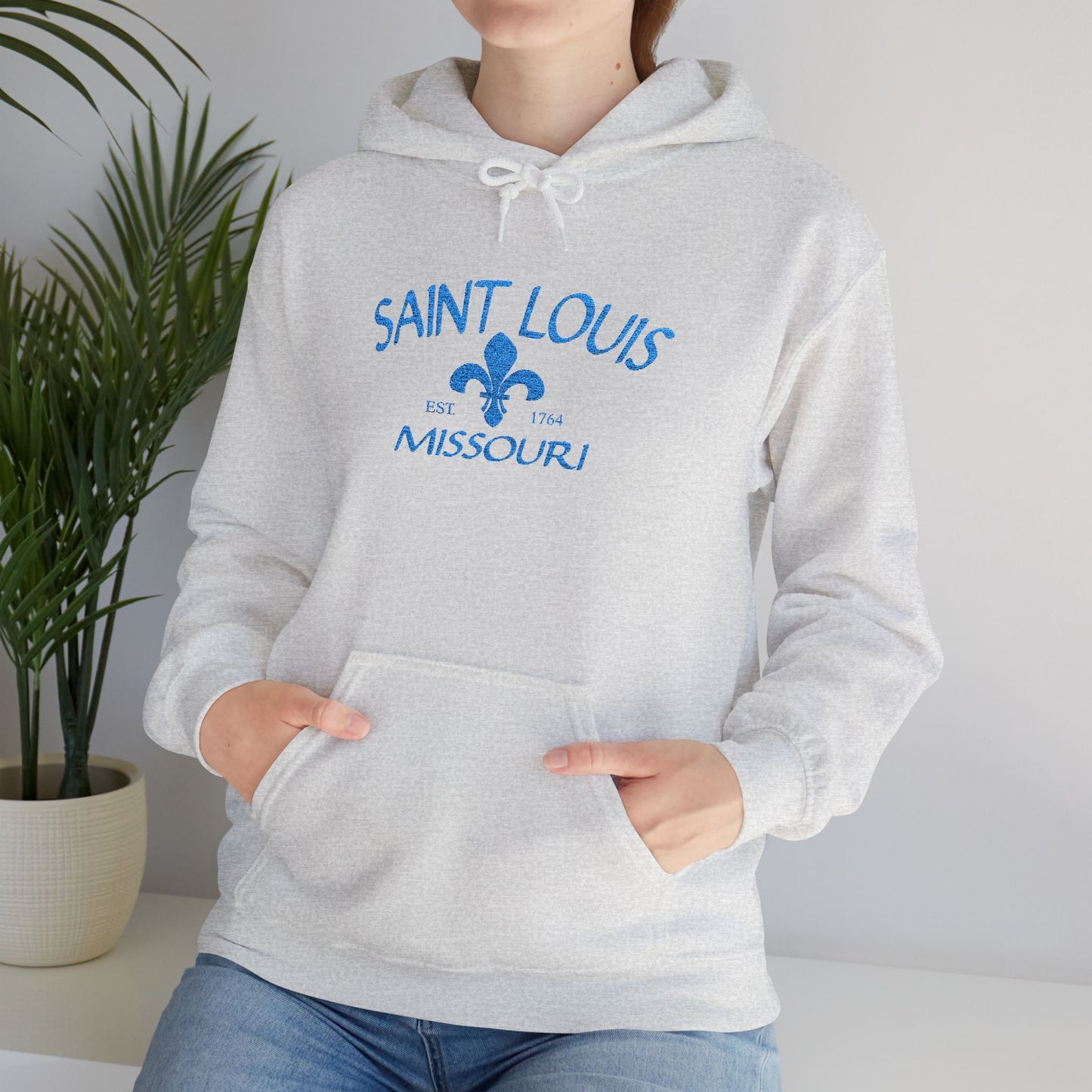 Saint Louis Embroidered Hoodie — Blue Lettering