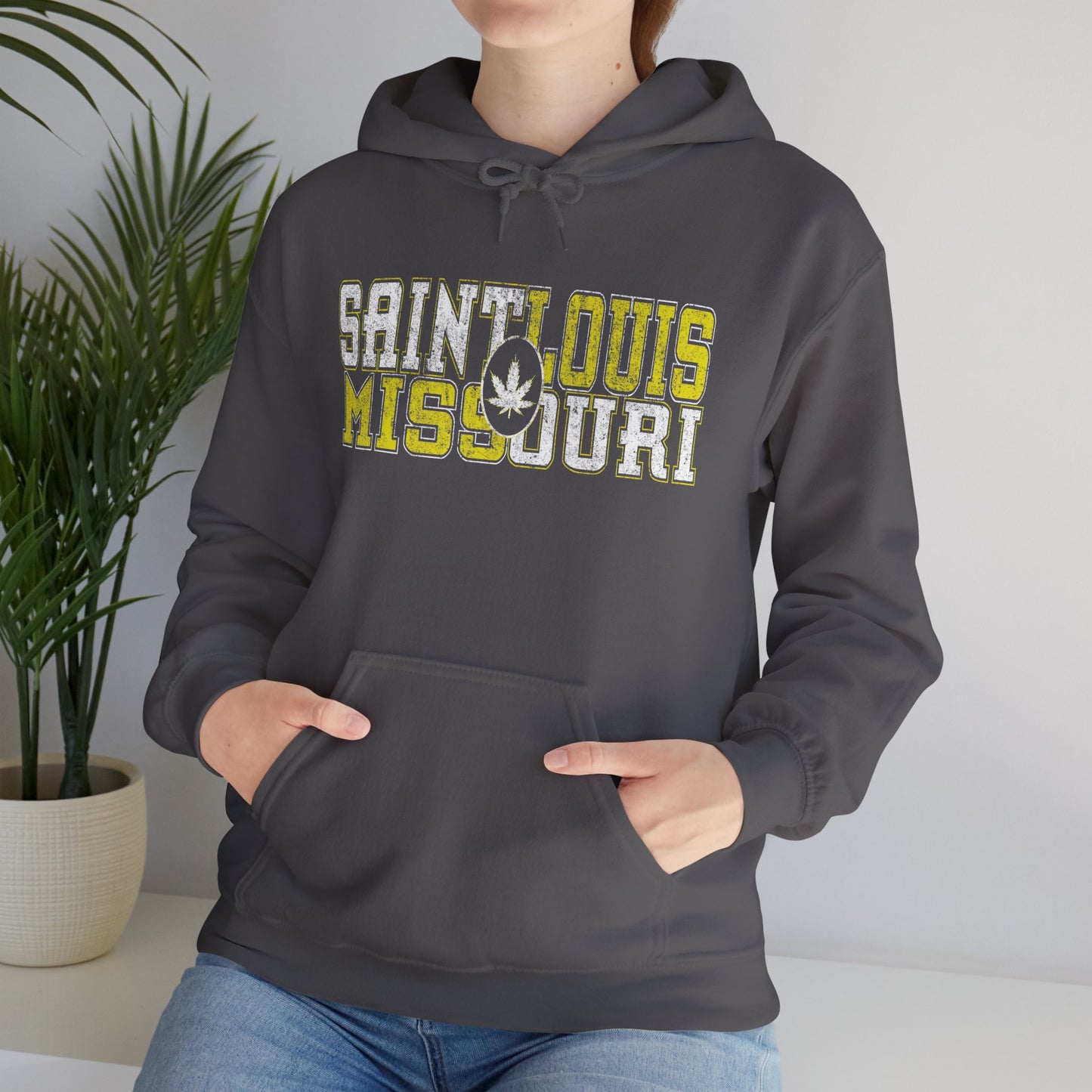 Saint Louis Missouri Hoodie – Retro Collegiate Design with Leaf Emblem