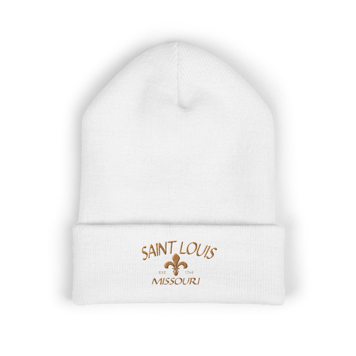 Saint Louis Embroidered Beanie — Brown Lettering