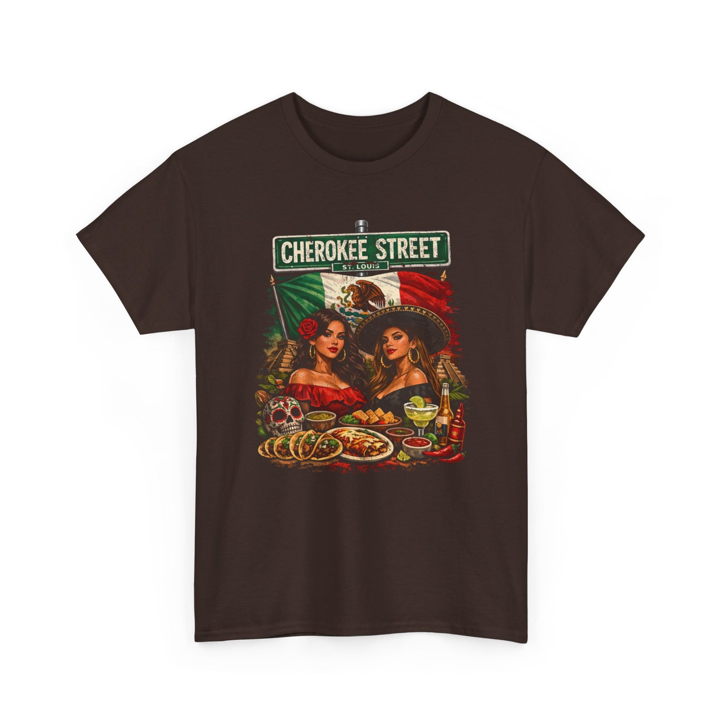 Cherokee Street Mexican Food Tee — Vintage Chicana Girls Street Sign T-Shirt