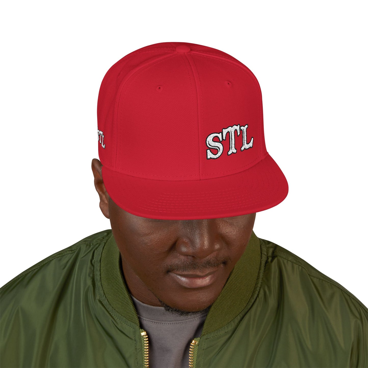 STL Embroidered Snapback Hat-White Lettering Printify