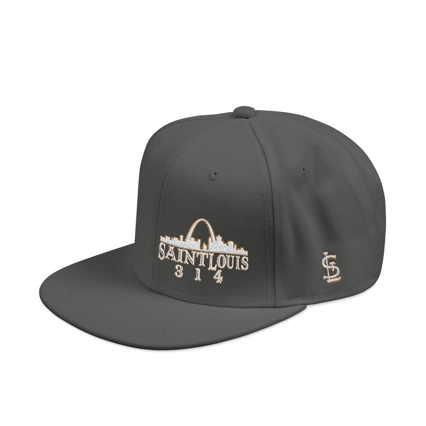 Embroidered Snapback Hat - Saint Louis - White and Gold Lettering Printify