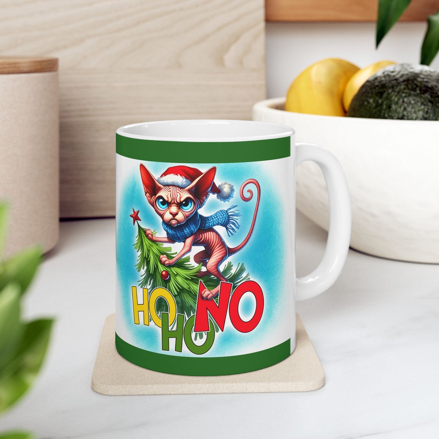 Funny Cat Mug - Ho, Ho, No - 11oz, 15oz Ceramic Mug