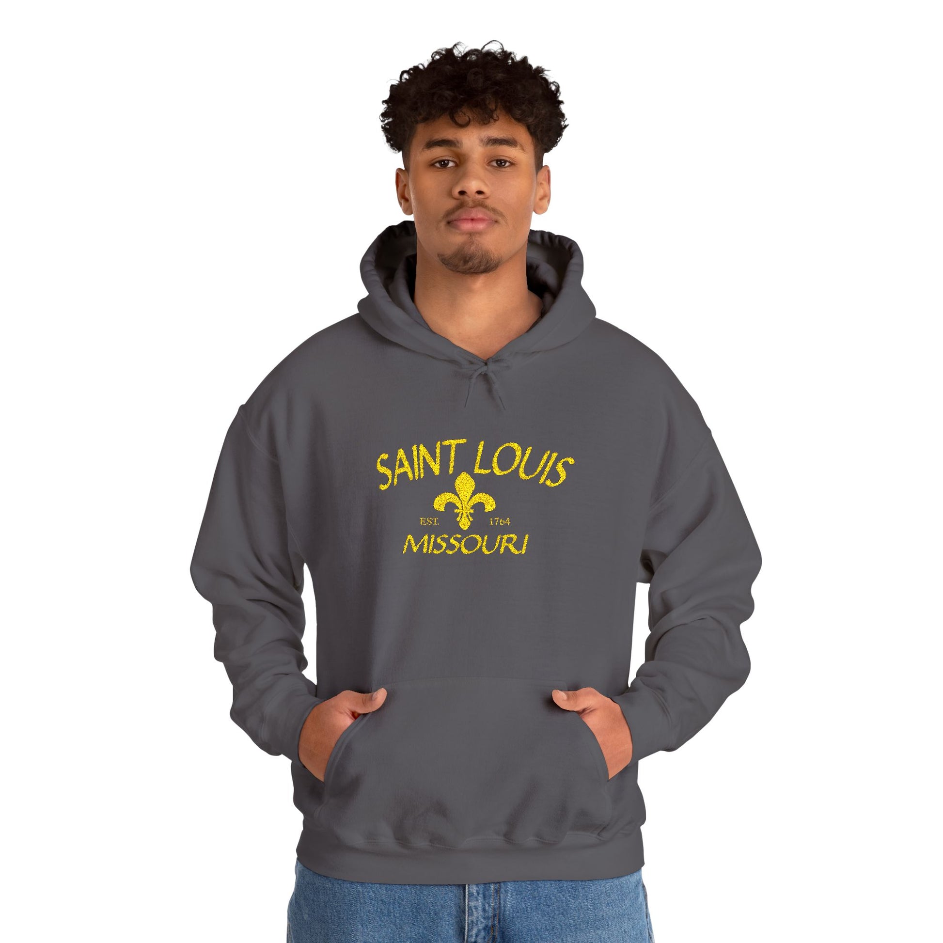 Embroidered Hoodie-Saint Louis Missouri (Yellow Lettering) Printify
