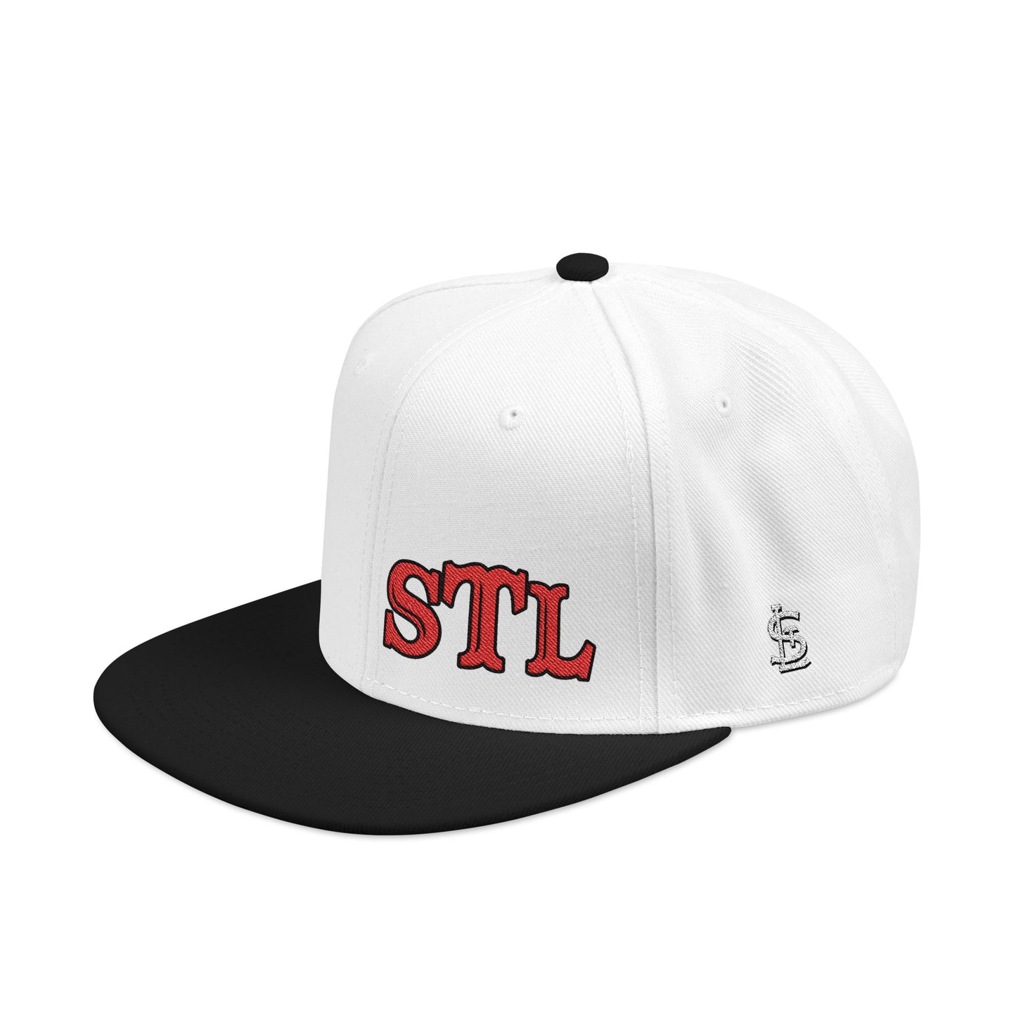 STL Embroidered Snapback Hat-Red & Black Lettering Printify