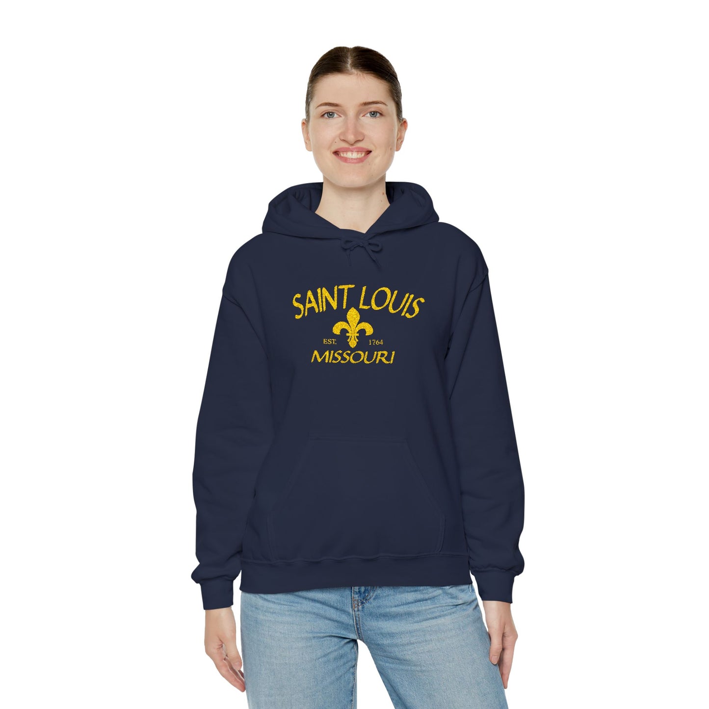 Embroidered Hoodie-Saint Louis Missouri (Yellow Lettering) Printify
