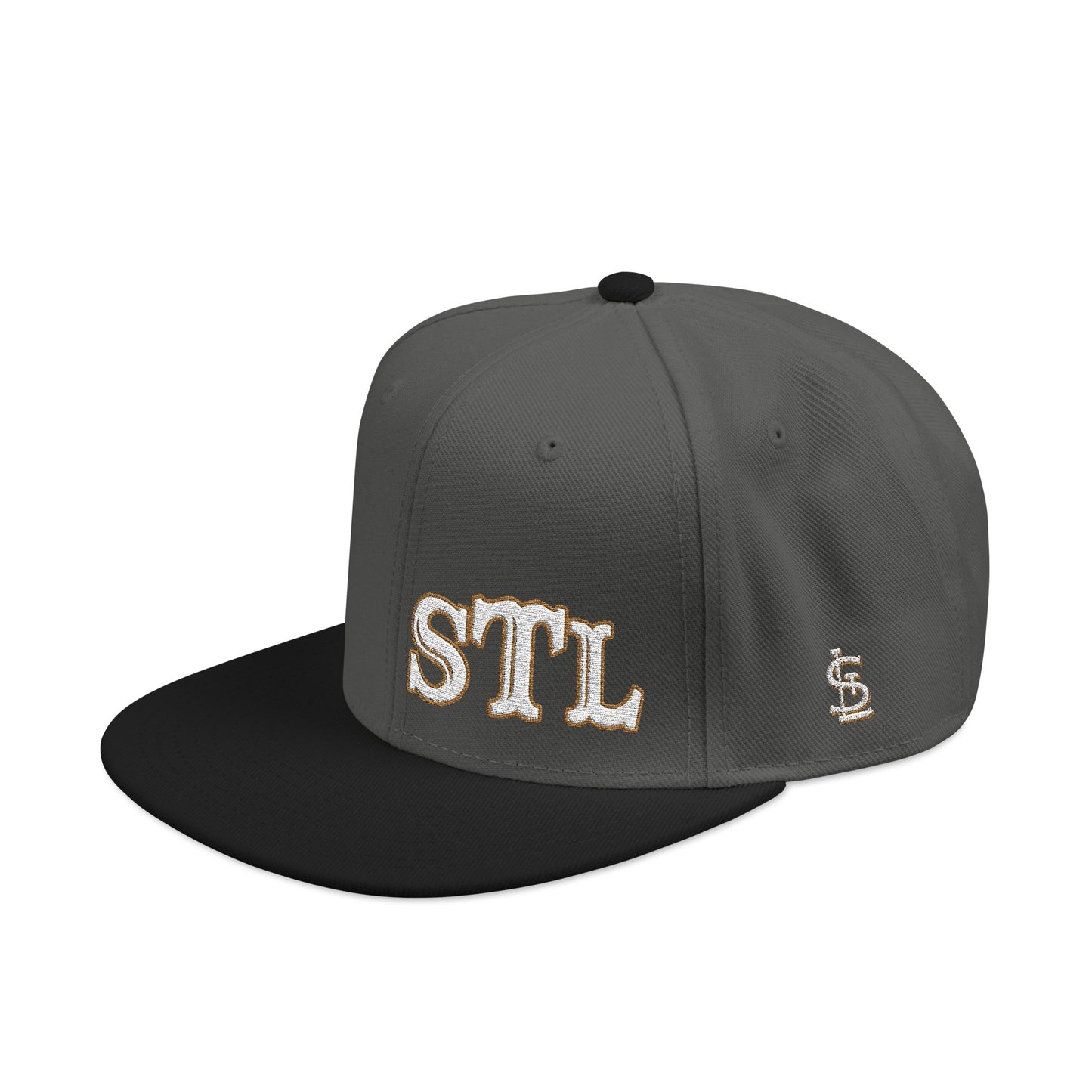 STL Embroidered Snapback Hat- Gold & White Lettering Printify