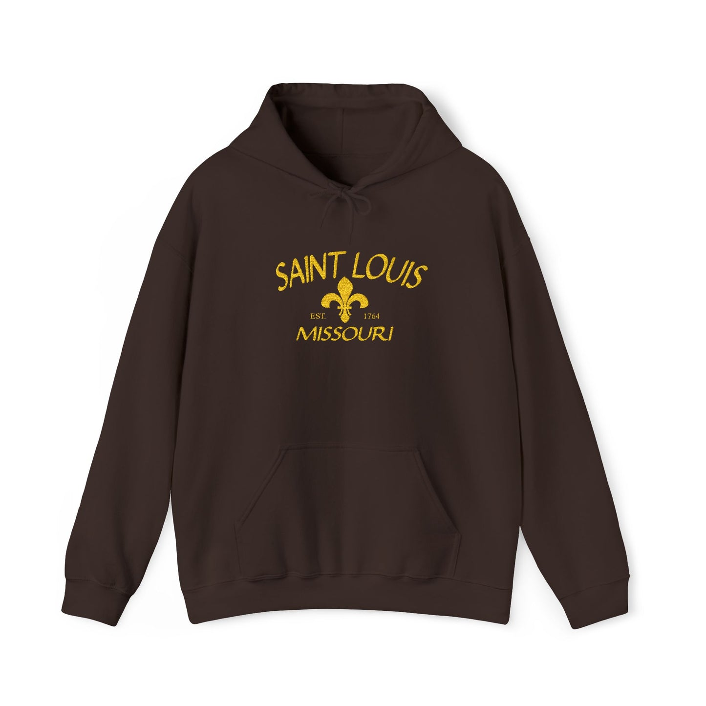 Embroidered Hoodie-Saint Louis Missouri (Yellow Lettering) Printify