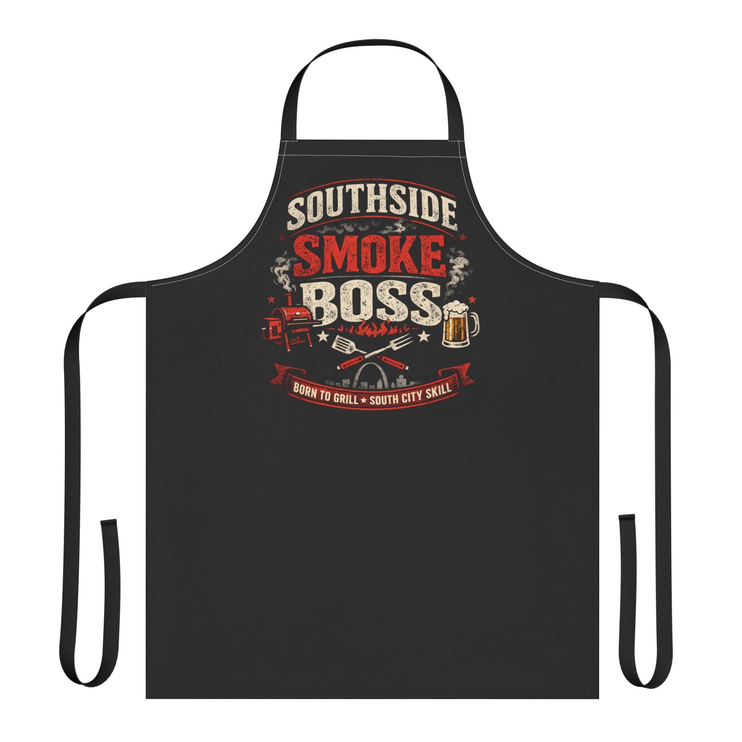 BBQ Apron — "Southside Smoke Boss" Grilling Apron with Crossed Tools & Beer Graphic