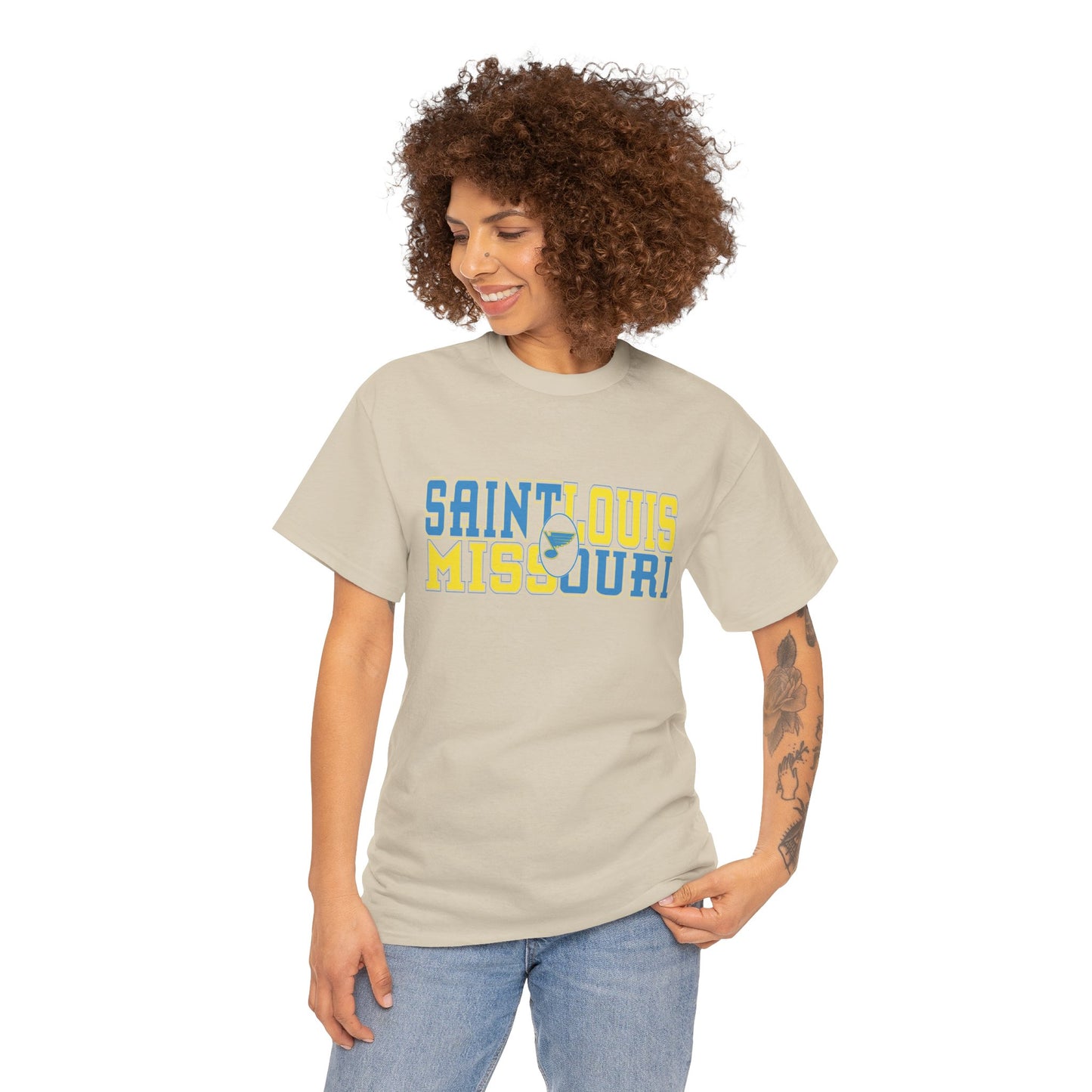 Saint Louis Missouri Tee in Blue & Gold Font