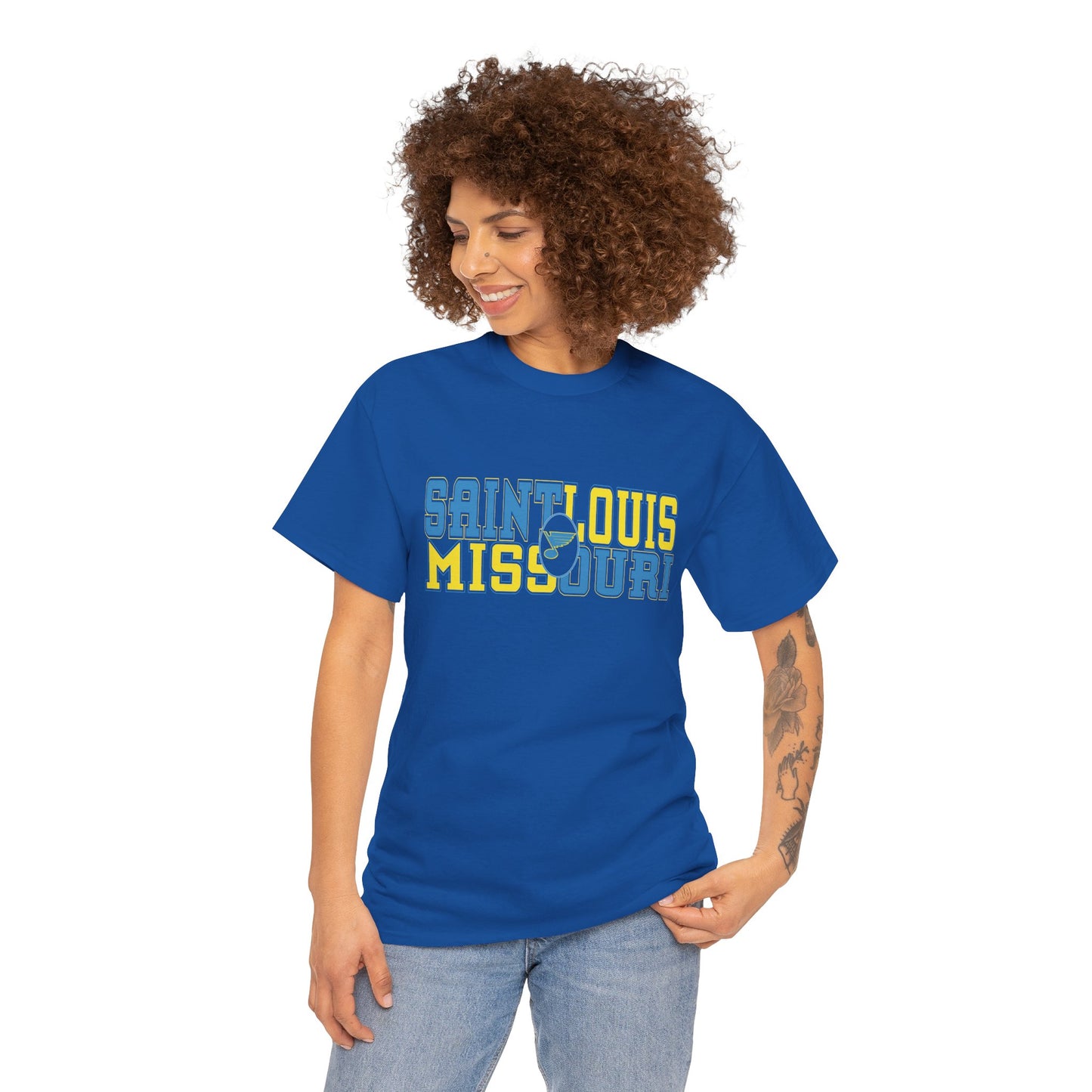 Saint Louis Missouri Tee in Blue & Gold Font