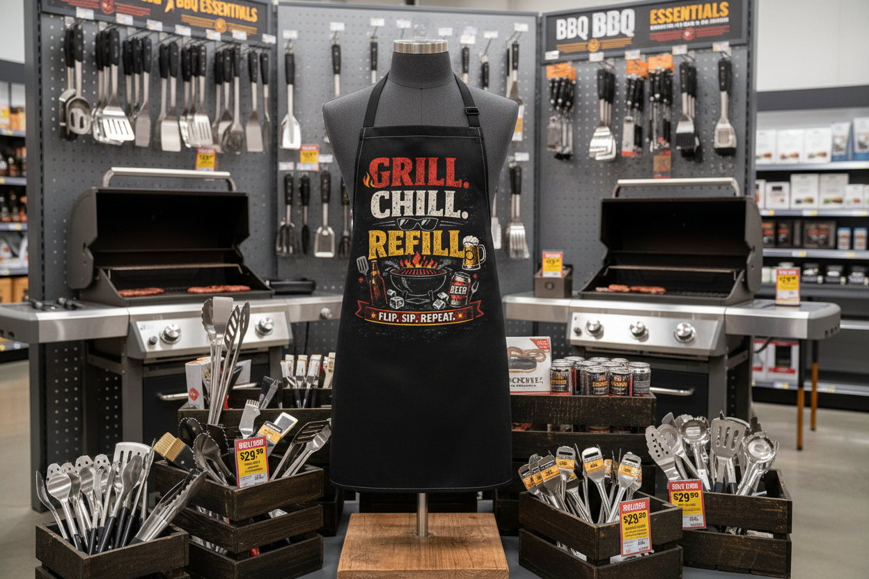 Grill. Chill. Refill. BBQ Apron — Funny Beer & Grill Cooking Apron