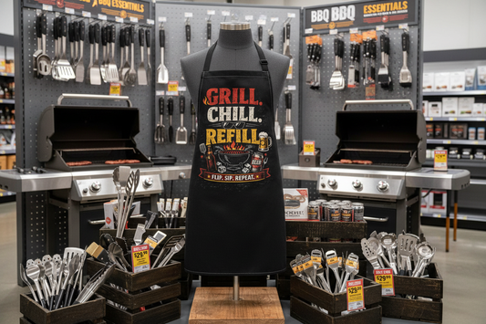 Grill. Chill. Refill. BBQ Apron — Funny Beer & Grill Cooking Apron