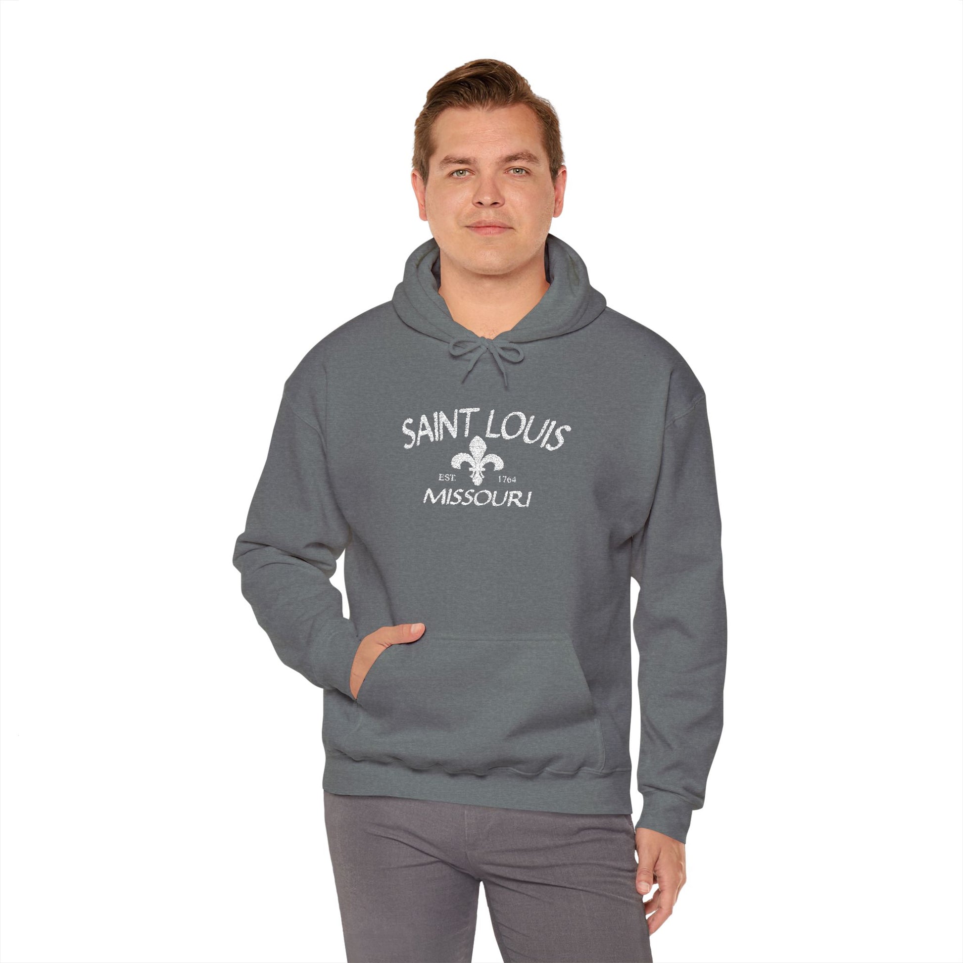 Saint Louis Missouri Embroidered Hoodie — White Lettering Printify