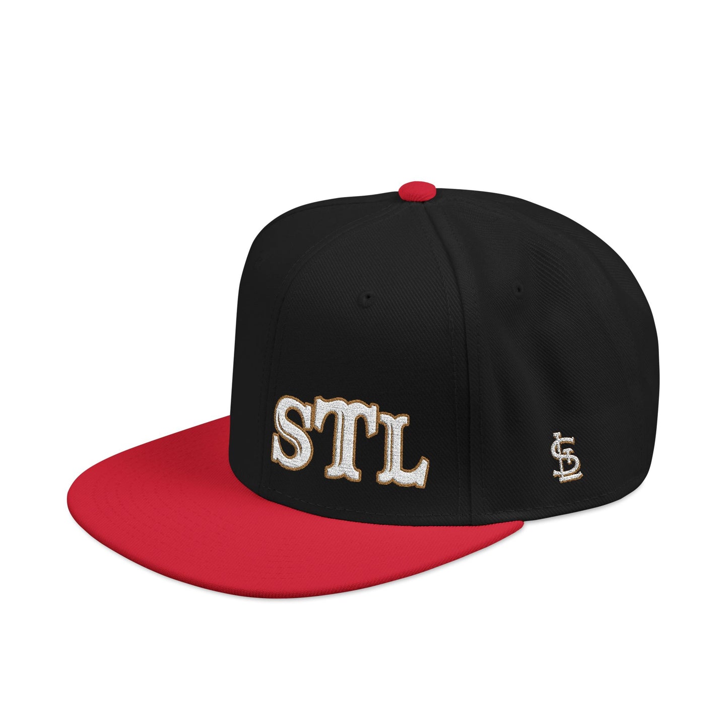 STL Embroidered Snapback Hat- Gold & White Lettering Printify