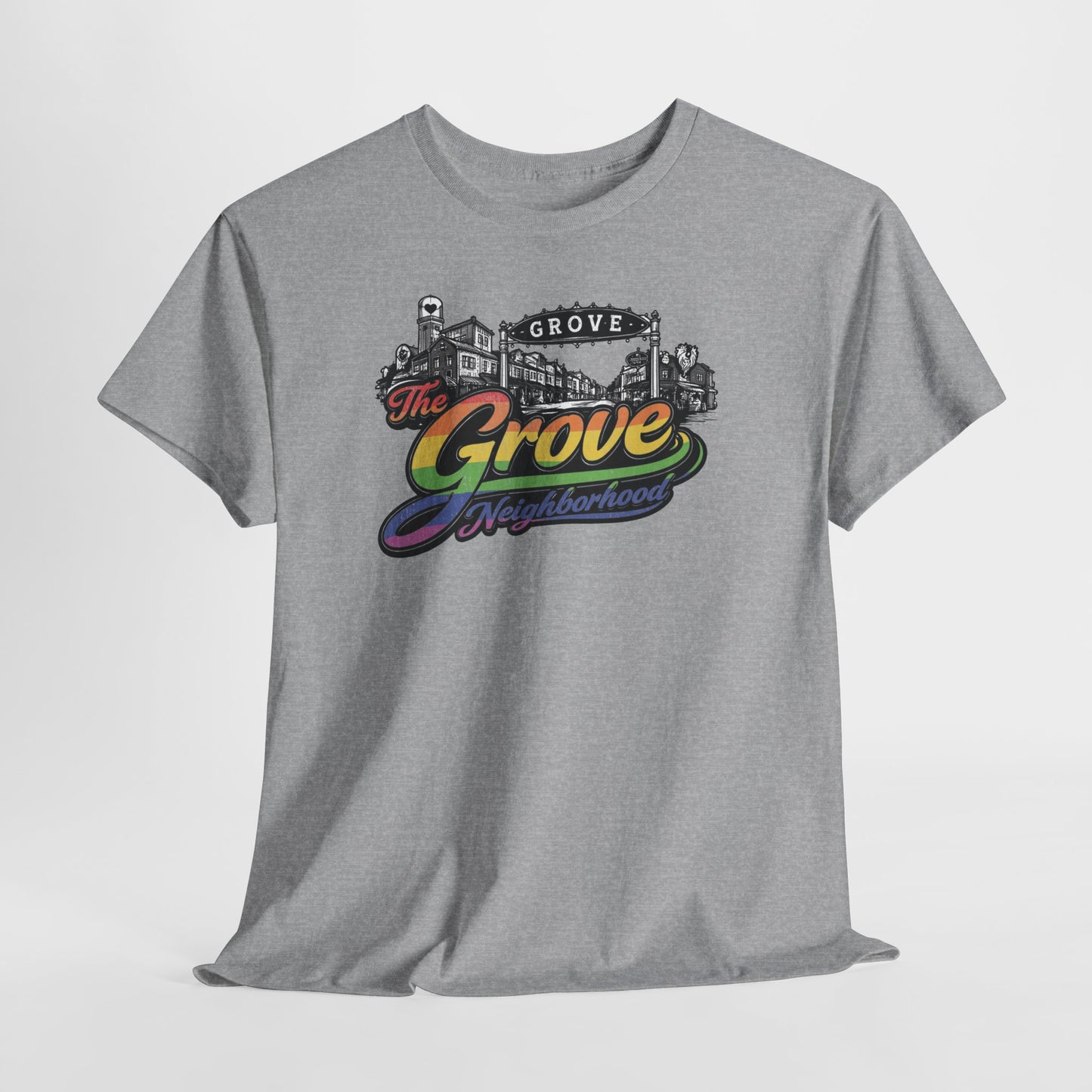 The Grove Neighborhood Tee — Retro Rainbow Logo T-Shirt