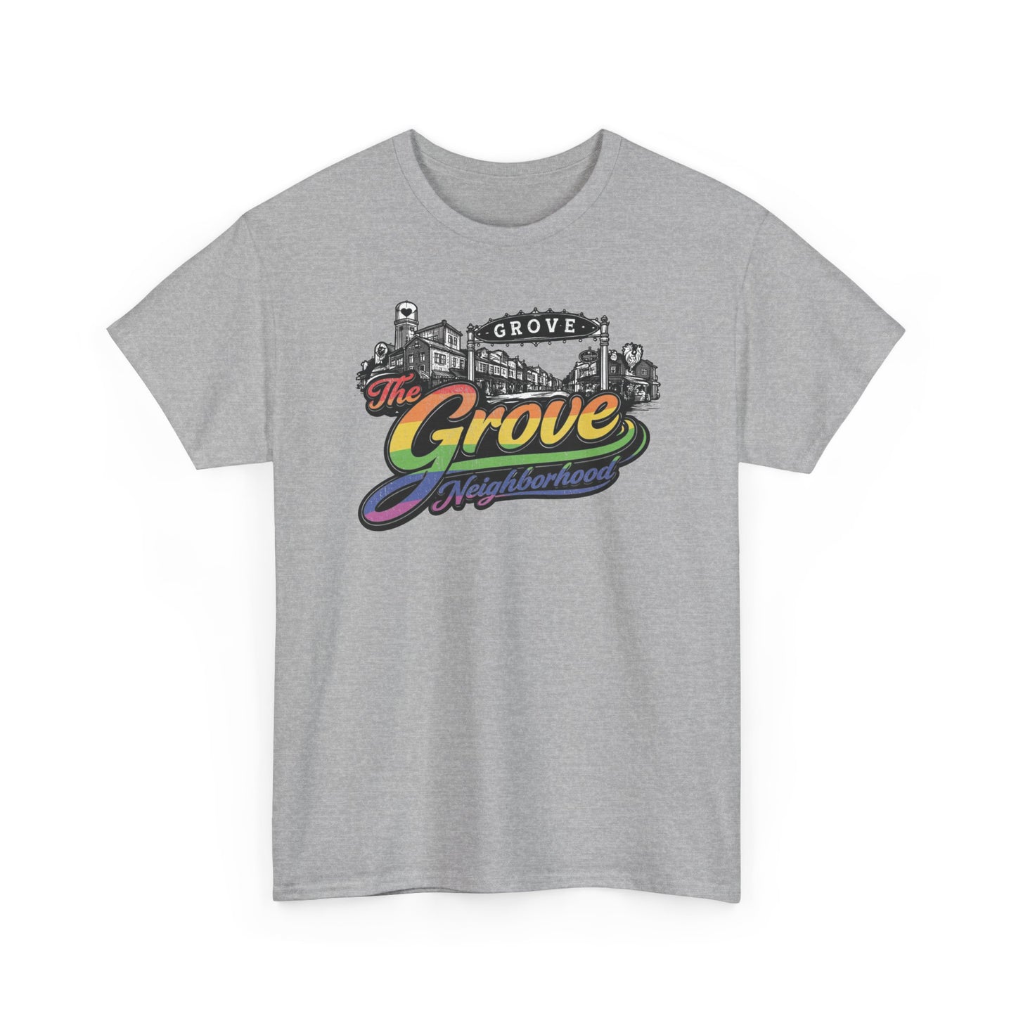 The Grove Neighborhood Tee — Retro Rainbow Logo T-Shirt