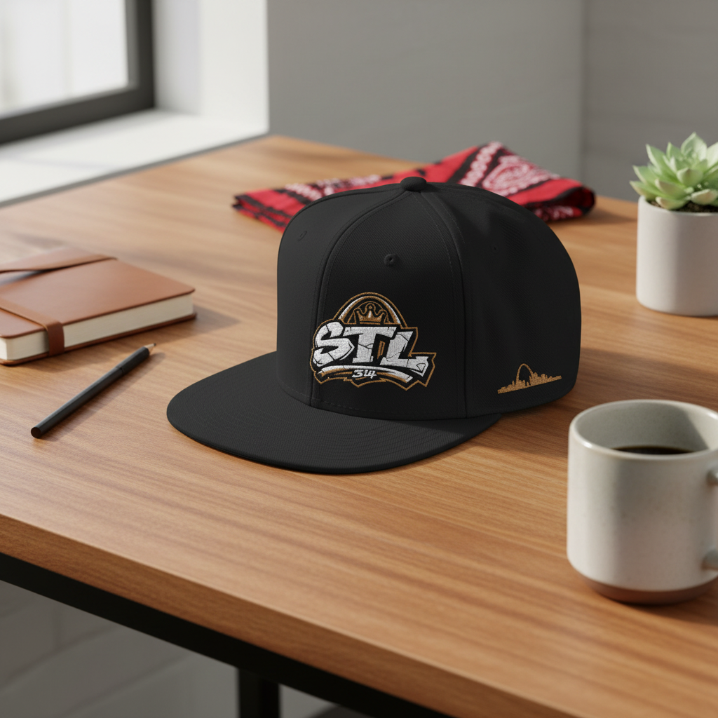 STL Embroidered Snapback Hat — St. Louis Retro Logo Cap ⚠️ Contains AI-generated models