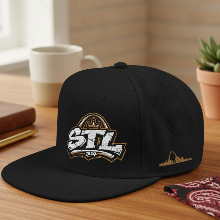 STL Embroidered Snapback Hat — St. Louis Retro Logo Cap ⚠️ Contains AI-generated models