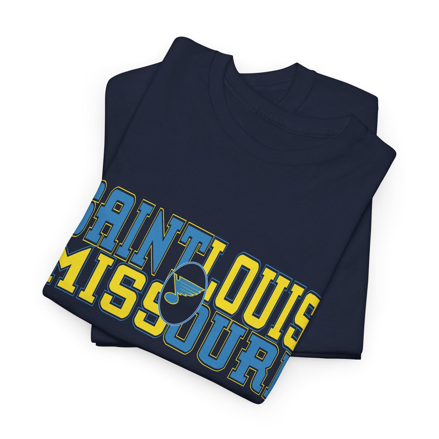 Saint Louis Missouri Tee in Blue & Gold Font