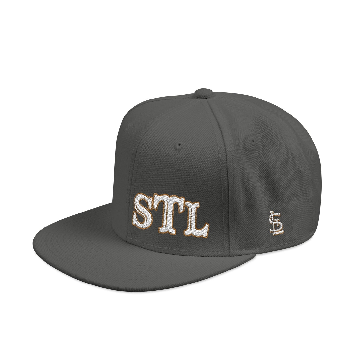 STL Embroidered Snapback Hat- Gold & White Lettering Printify