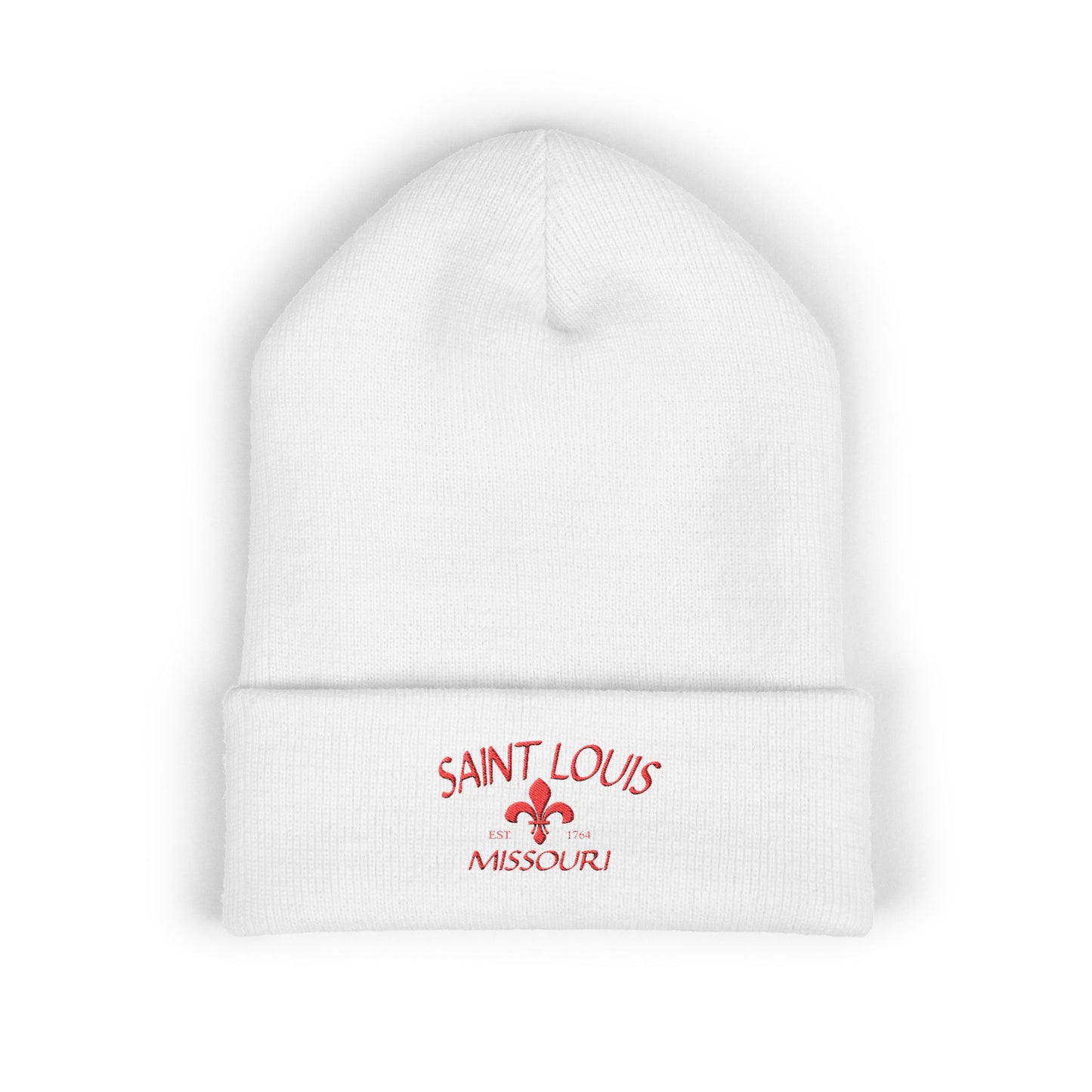 Saint Louis Embroidered Beanie — Red Letters