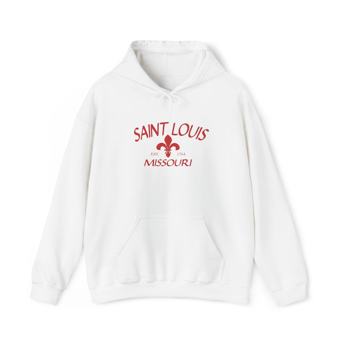 Saint Louis Missouri Embroidered Hoodie — Red Lettering