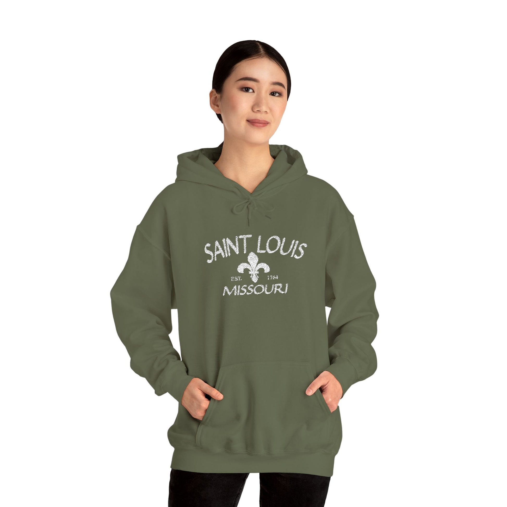 Saint Louis Missouri Embroidered Hoodie — White Lettering Printify