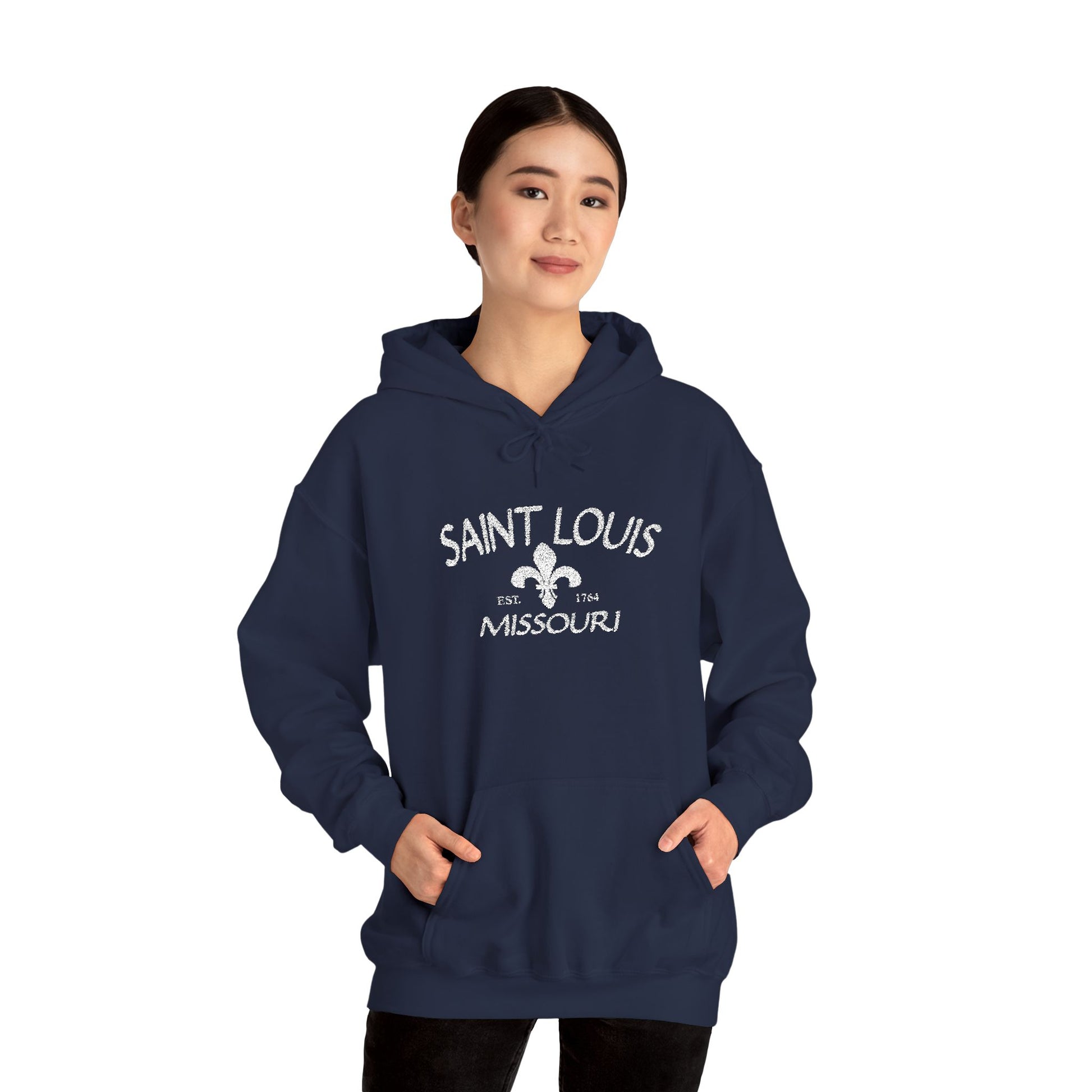 Saint Louis Missouri Embroidered Hoodie — White Lettering Printify