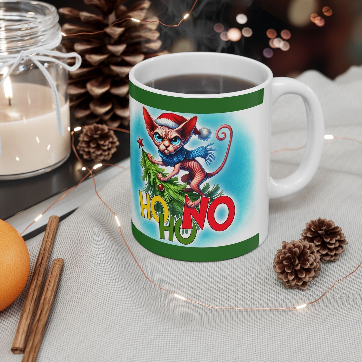 Funny Cat Mug - Ho, Ho, No - 11oz, 15oz Ceramic Mug