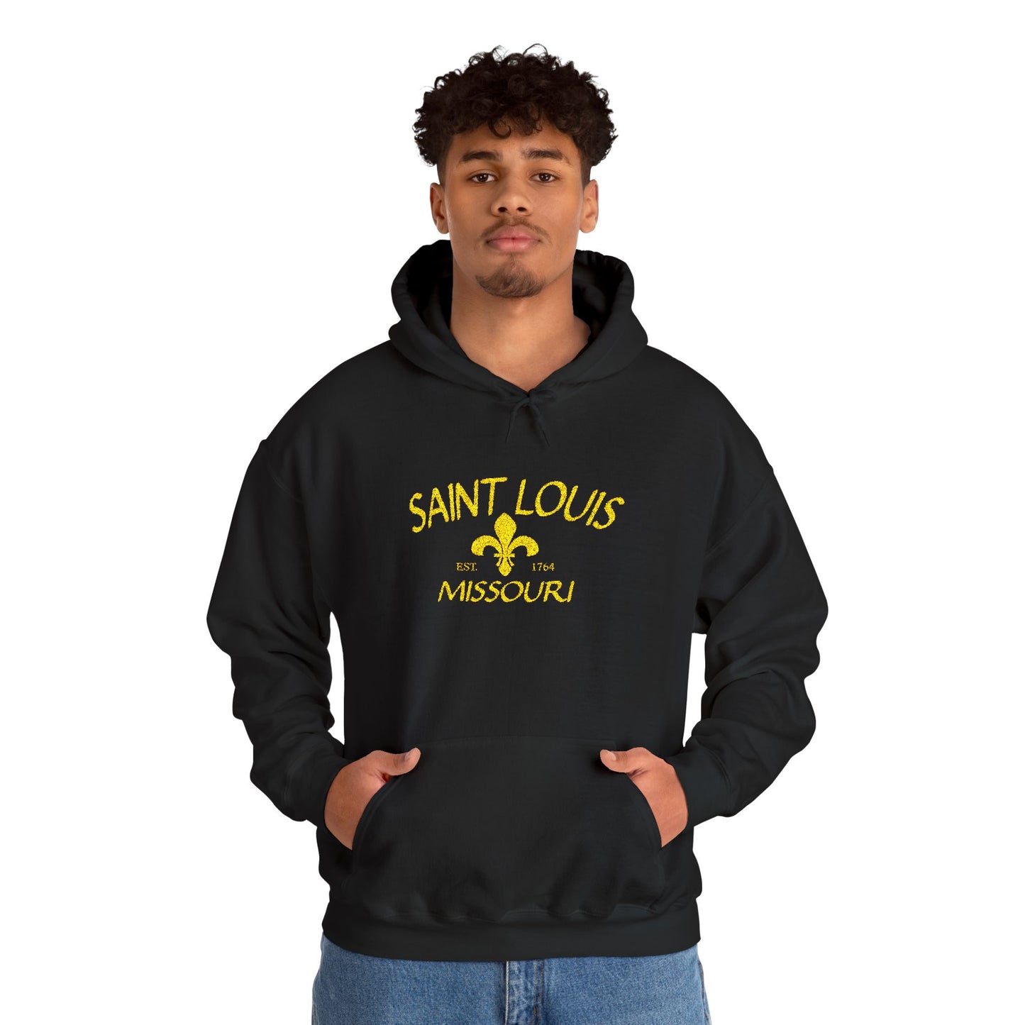 Embroidered Hoodie-Saint Louis Missouri (Yellow Lettering) Printify