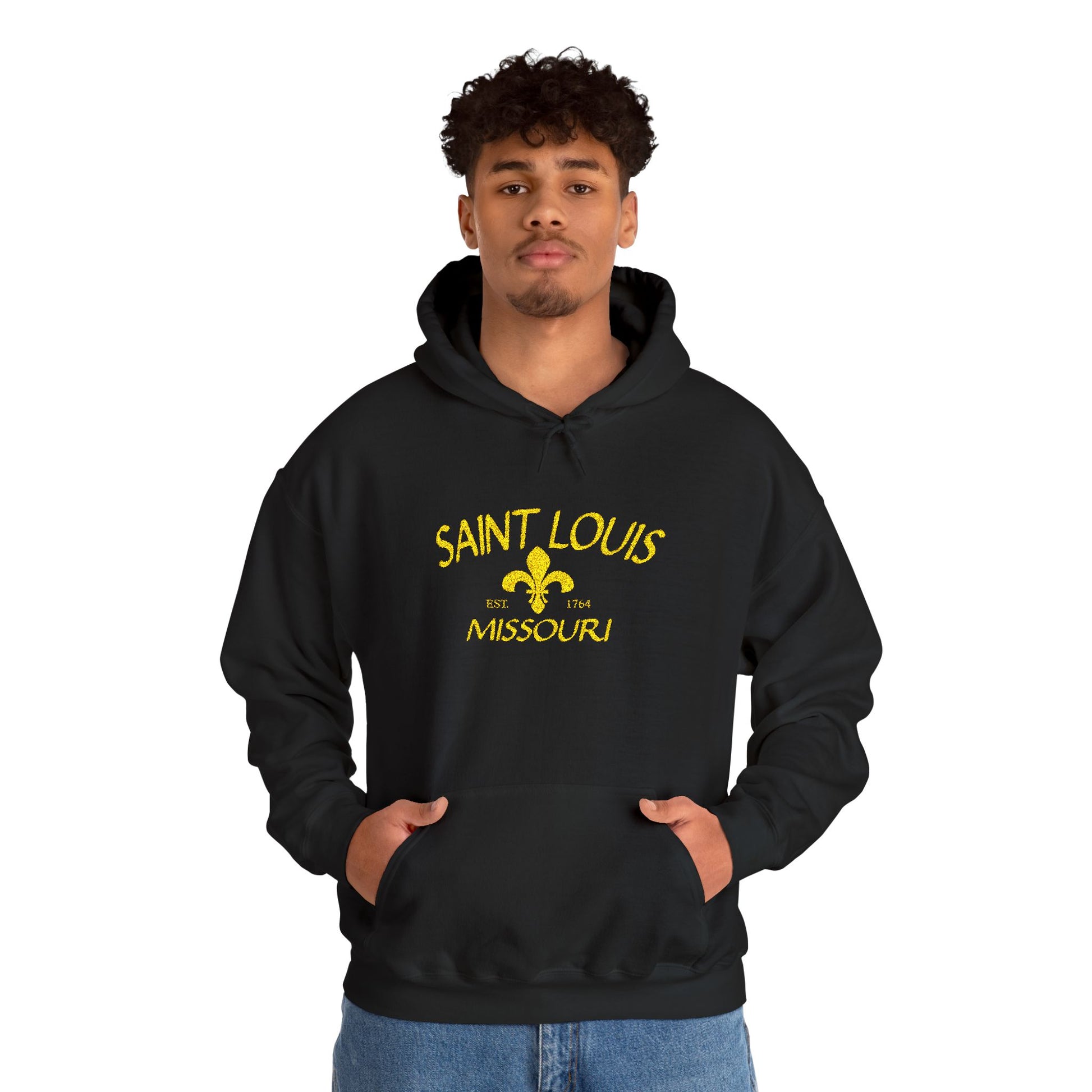 Embroidered Hoodie-Saint Louis Missouri (Yellow Lettering) Printify