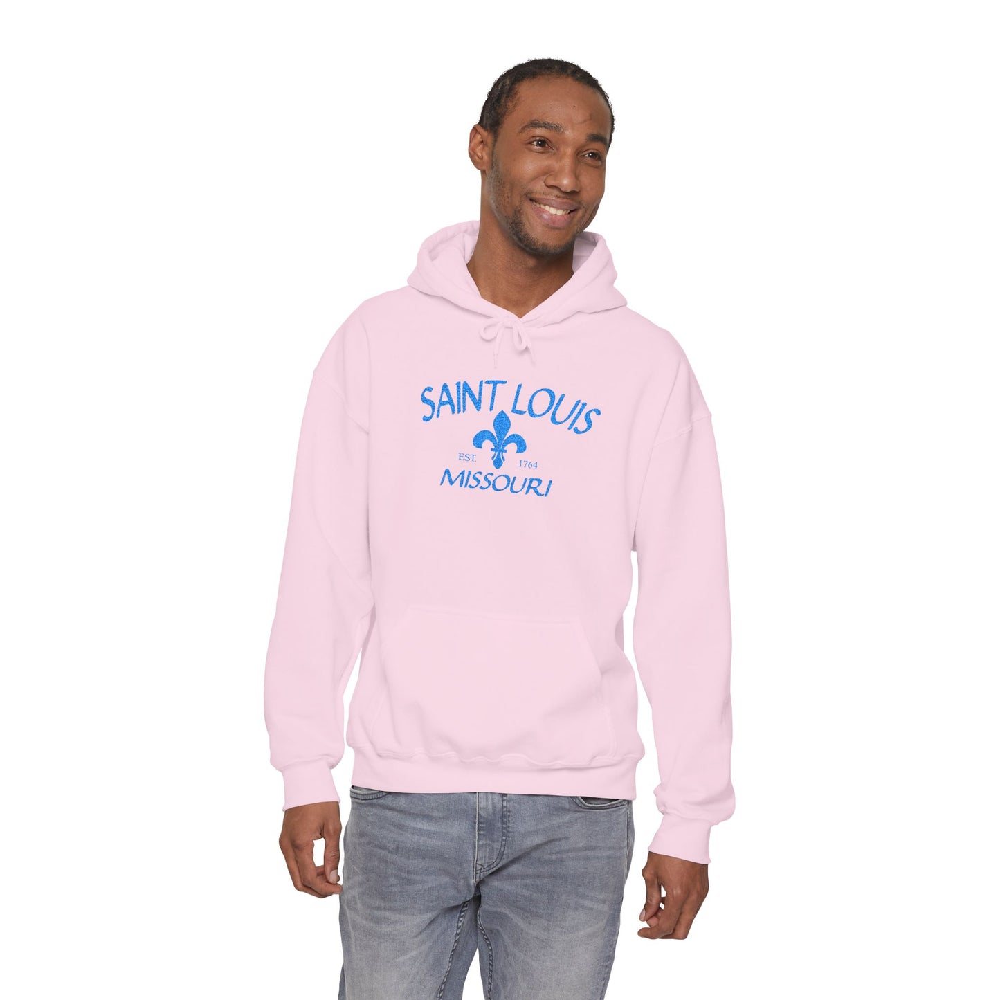 Saint Louis Embroidered Hoodie — Blue Lettering